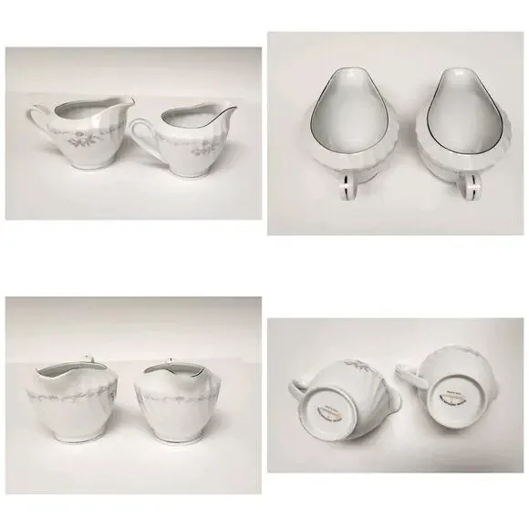 Gold Standard White Silver & Pink /1 Round & 3 Oval Serving Platter/ 2 Creamer